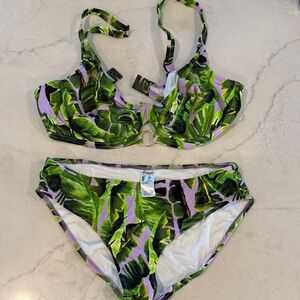 Freya Green and Purple Leaf Print Bikini
